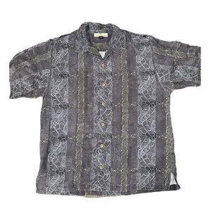 Tommy Bahama 100% Silk‎ Palm Leaves Tribal Style Camp Shirt